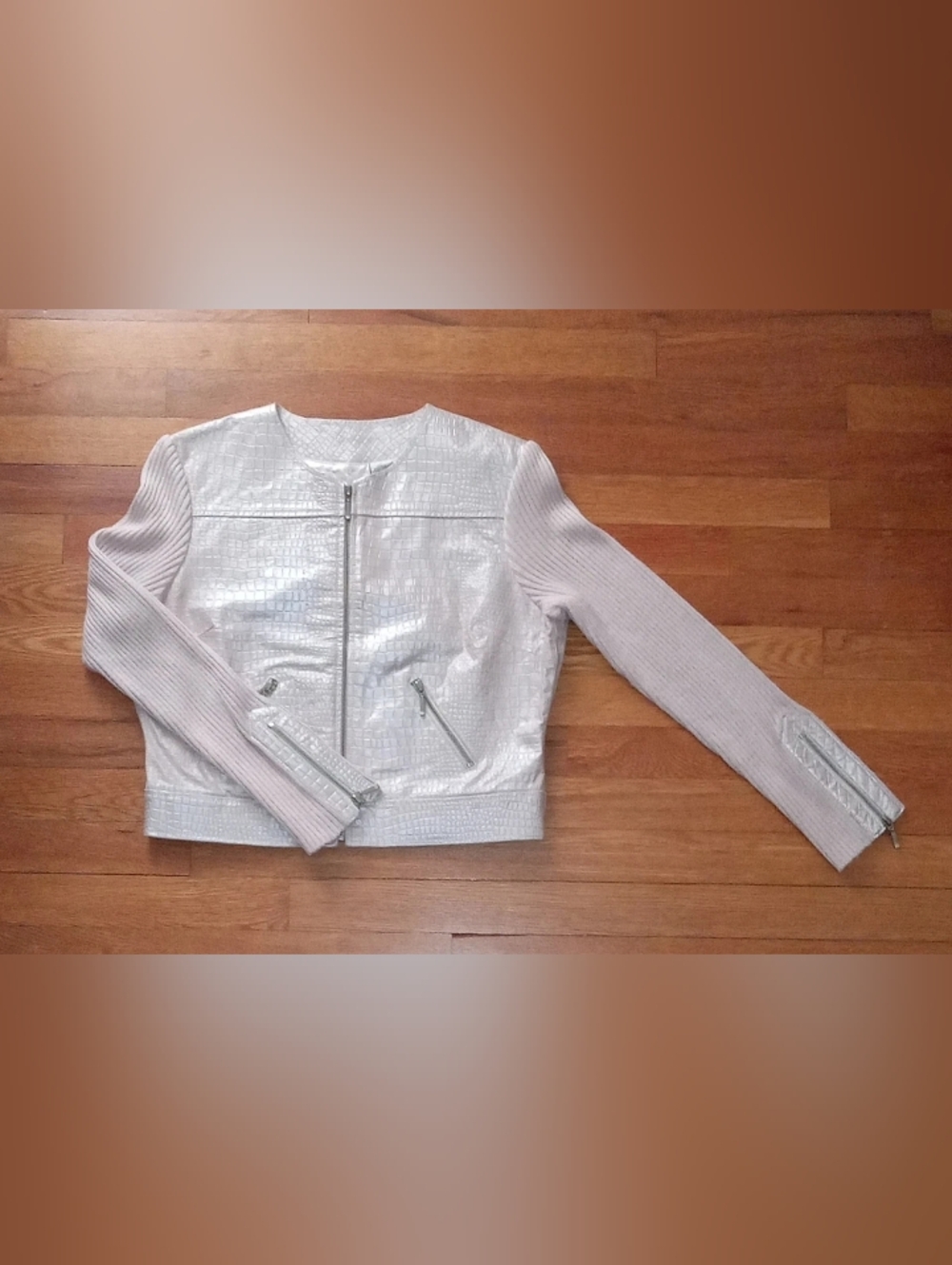 Phosphorous Leather Sweater Moto Jacket Reptile Texture Women's Size Large